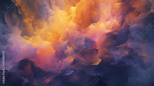 Golden Steam Clouds: Fiery Blend on Abstract Black Created with Generative AI 