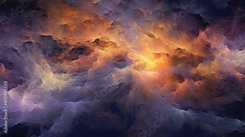 Golden Steam Clouds: Fiery Blend on Abstract Black Created with Generative AI 