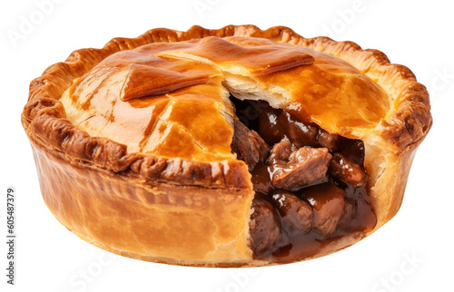 Steak and kidney pie on transparent background. Generative AI.