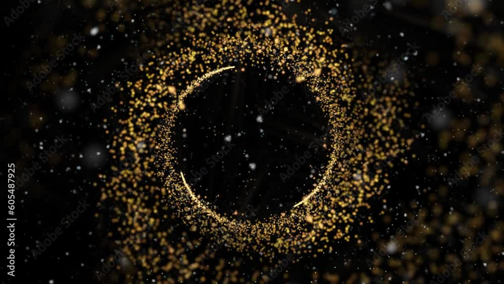 Gold Dust Waves. Particle gold dust flickering on black background. Gold Particles Moving Background. Particle from below. 4k abstract Footage background for text.