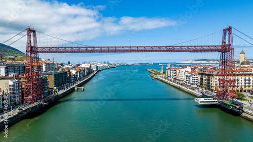 Aerial of Vizcaya Bridge, UNESCO World Heritage Site, Bilbao, Basque country, Spain, Europe photo