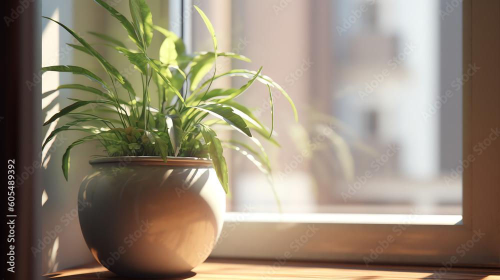 Fototapeta premium Plant in window corner created with Generative AI Technology