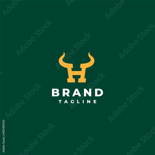 Letter H With Horn logo design. Initial Letter H Horned Logo Design.