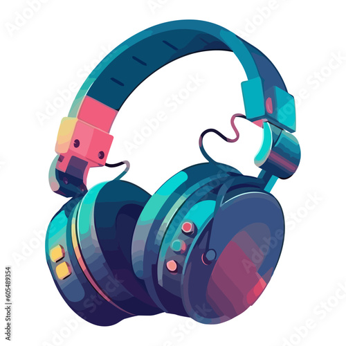 Blue headphones on flat backdrop, modern technology