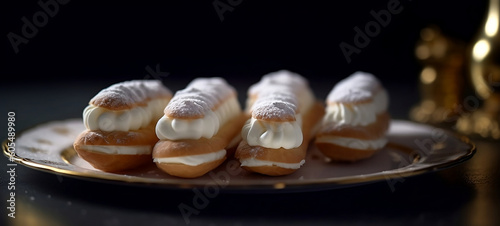 White eclairs. French dessert. Generative AI. 