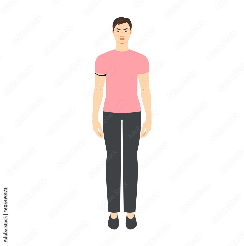 Men to do biceps measurement body with arrows fashion Illustration for size chart. Flat male character front 8 head size boy in pink shirt. Human gentlemen infographic template for clothes Men to do biceps measurement body with arrows fashion Illustration for size chart. Flat male character front 8 head size boy in pink shirt. Human gentlemen infographic template for clothes