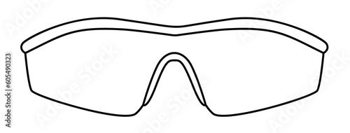 Protective Racer frame glasses fashion accessory illustration. Sunglass front view for Men, women, unisex silhouette style, flat rim spectacles eyeglasses with lens sketch style outline isolated