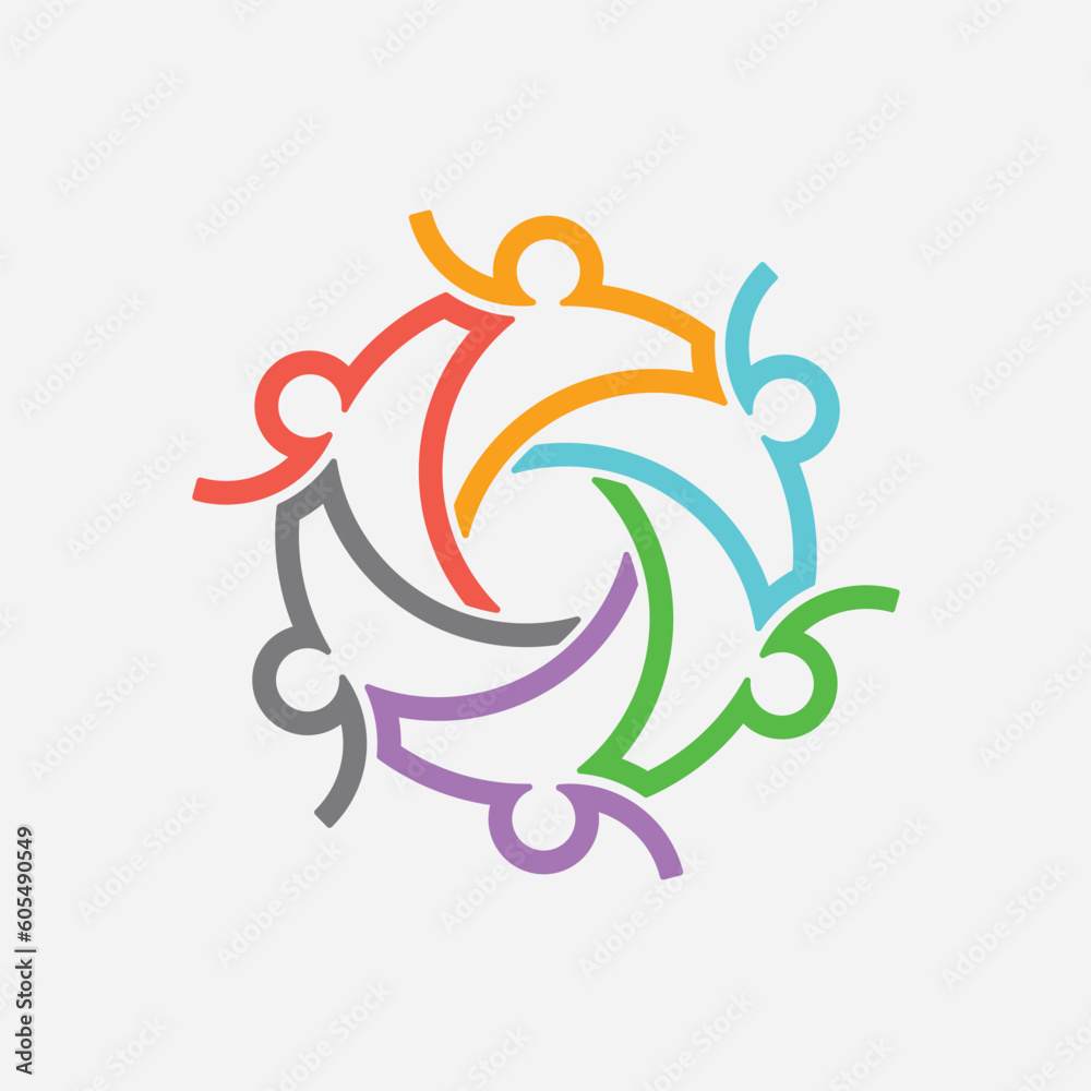 Empowering Teamwork of people coming together in unity, symbolizing the power of teamwork, group of individuals forming a cohesive and dynamic shape in harmonious colors - obrazy, fototapety, plakaty 