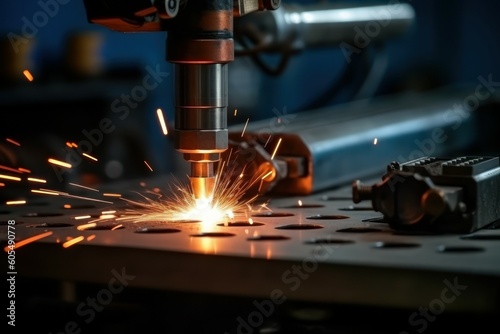 Robot welder. Automatic welding machine, close-up of the welding process. AI generated, human enhanced
