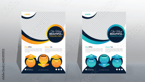 Creative traveling flyer template, tour flyer, tourism color a4 print ready flyer design