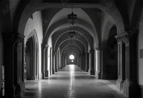 Vintage old castle corridor. from Generative AI