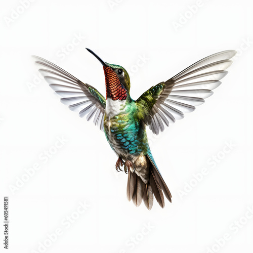 Flying humming bird isolated white background