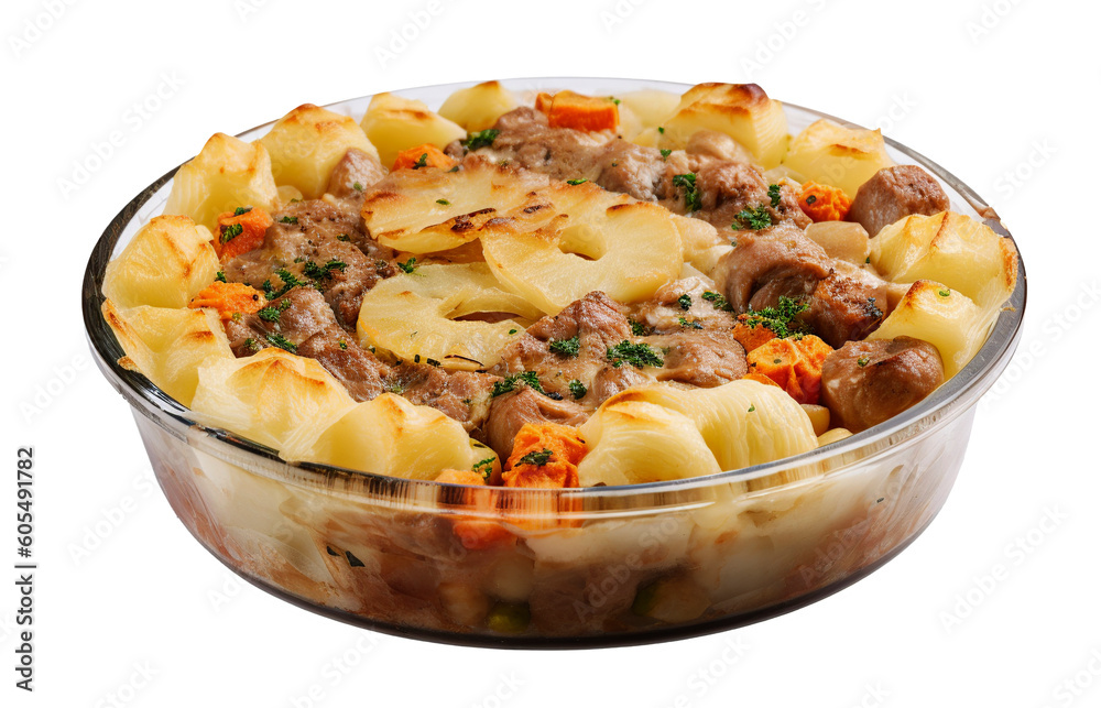 Lancashire hot pot on transparent background. Generative AI. Lancashire hot pot on transparent background. Generative AI.