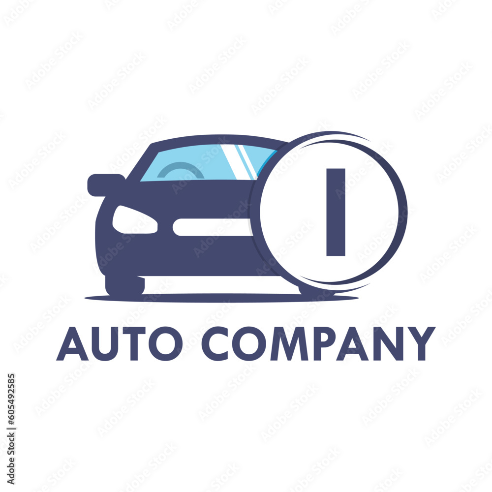 Letter i with car  template illustration. Fonts for event, promo, logo, and poster. Alphabet label symbol for branding and identity.