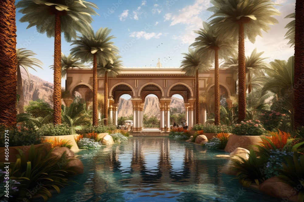Hamsa hand, religious temple. Generative AI Hamsa hand, religious temple. Generative AI