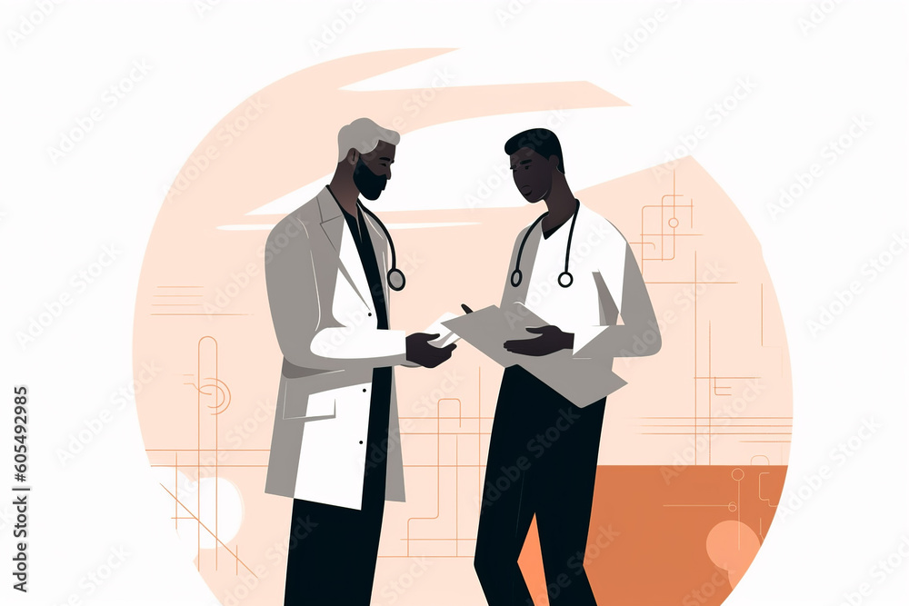 african american medics talking, black doctors consulting at a hospital, illustration, generative AI african american medics talking, black doctors consulting at a hospital, illustration, generative AI