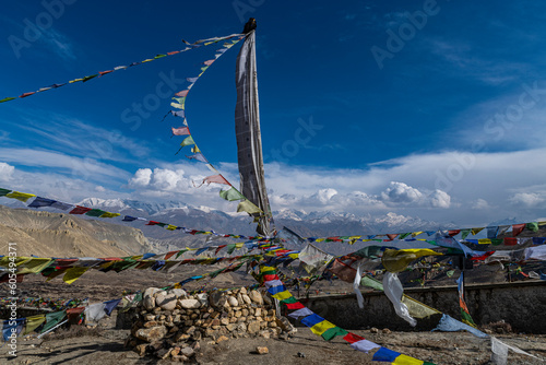 Prayer flags, Ghar Gumba Monastery, Kingdom of Mustang, Himalayas, Nepal, Asia photo