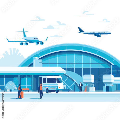 Airport with airplanes vector illustration isolated