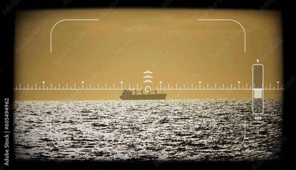 Αυτοκόλλητο Target on a Bulk carrier, grain ship in the sea