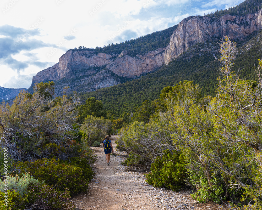 Female Hiker on The Eagles Nest Trail, Spring Mountains National Recreation Area, Nevada, USA