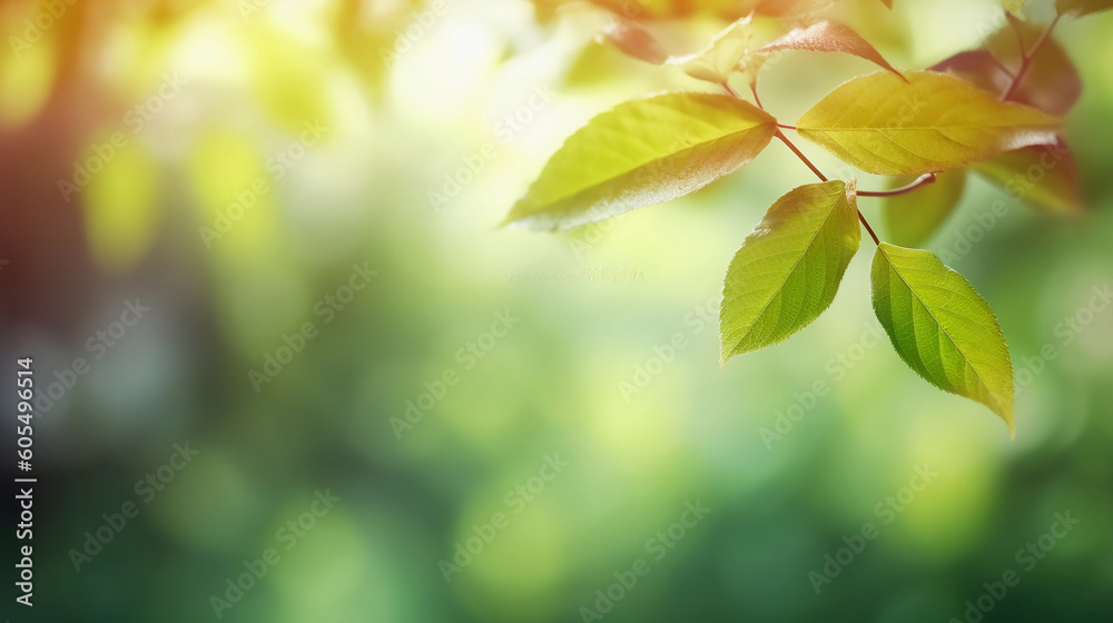 Nature of Leaves on beautiful Greenery bokeh background and copy space for text. Using as environment ecology cover page. Generative Ai Nature of Leaves on beautiful Greenery bokeh background and copy space for text. Using as environment ecology cover page. Generative Ai