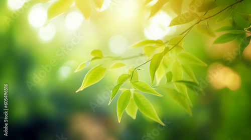 Nature of Green Leaves on beautiful Greenery bokeh background and copy space for text. Using as environment ecology cover page. Generative Ai