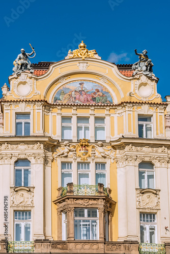The building of the Prague Municipal Insurance Company in Neo-Baroque Art Nouveau was built in 1899-1901 based on a plan by O. Pol  vka. Prague  Czech Republic  2018