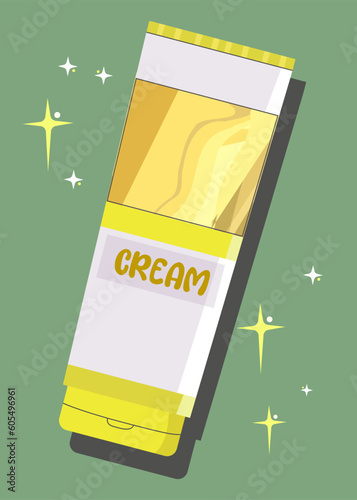 Sunscreen cosmetics.Cream cosmetic and cream swatching. Product for Summer Protectiont. Jar safety Cartoon vector illustration.