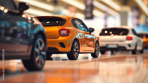 New cars at dealer showroom. Blurred background  Generative AI © shaista