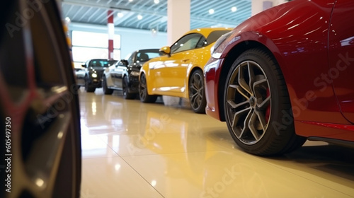 Stock of cars in showroom of automobile dealer Generative AI