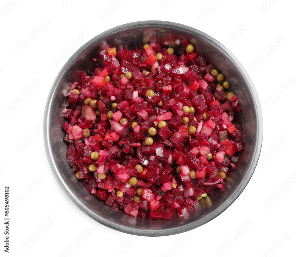 Bowl of delicious fresh vinaigrette salad isolated on white, top view Bowl of delicious fresh vinaigrette salad isolated on white, top view