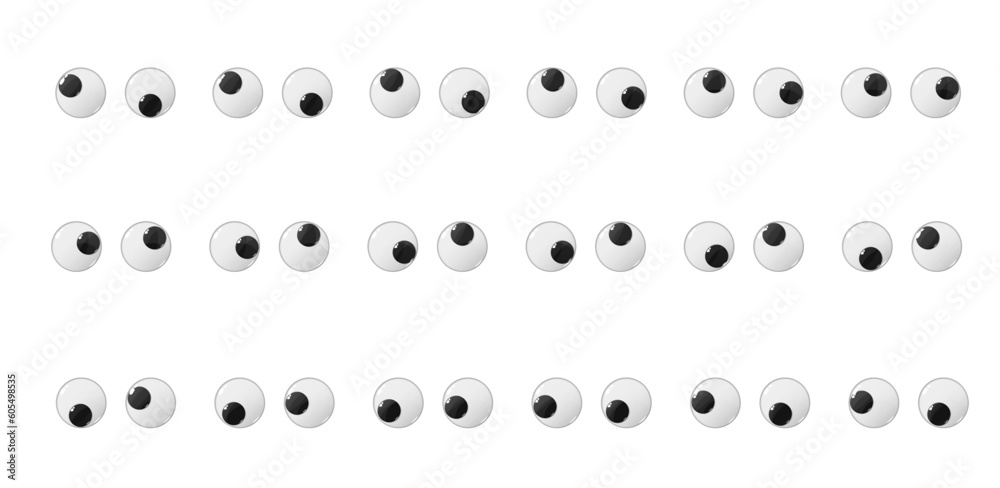 Funny plastic toy eyes set on a white isolated Vector Image