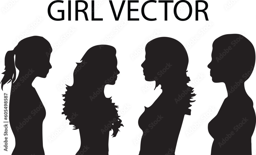 Silhouettes of girl vector isolated set.