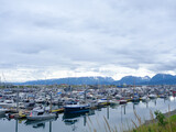 Reflections on the calm and protected harbor on the Homer Spit in Alaska on Kachemak Bay