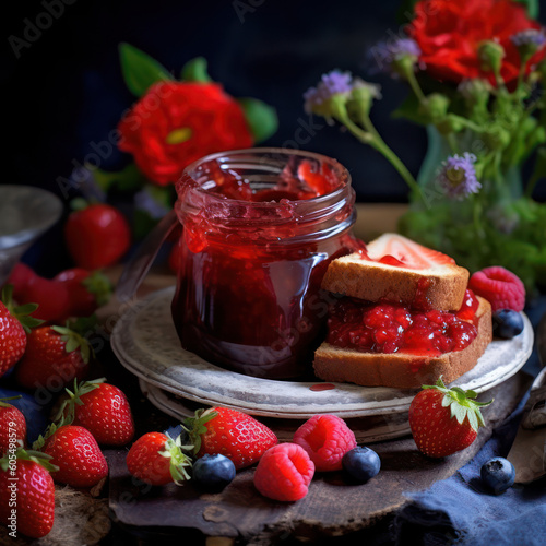 Berrylicious Delights: Strawberry Jam and Fresh Berries, Generative AI