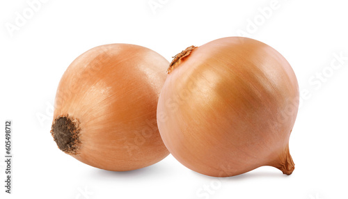 Two whole fresh onion bulbs isolated on white