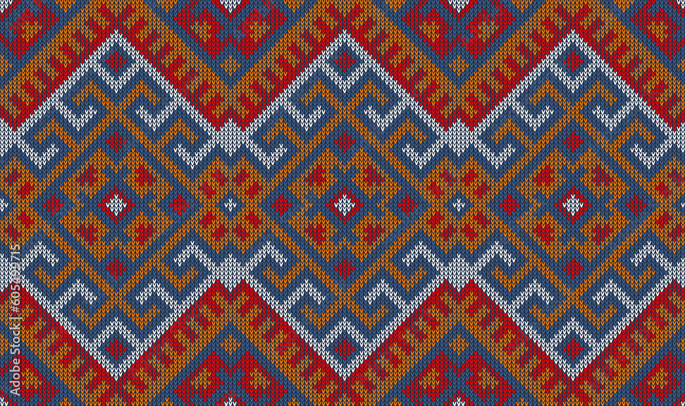 Aztec knitwear pattern background or tribal ethnic motif textile, seamless vector. Aztec knitwear or embroidery for fabric print, Boho ornament pattern with geometric mosaic motif of carpet or tile