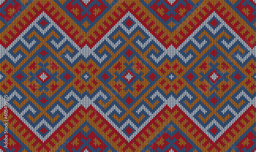 Aztec knitwear pattern background or tribal ethnic motif textile, seamless vector. Aztec knitwear or embroidery for fabric print, Boho ornament pattern with geometric mosaic motif of carpet or tile