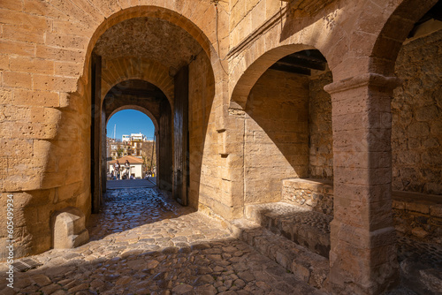 View of Soportales del Rastrillo in Dalt Vila, UNESCO World Heritage Site, Ibiza Town, Eivissa, Balearic Islands, Spain, Mediterranean, Europe photo