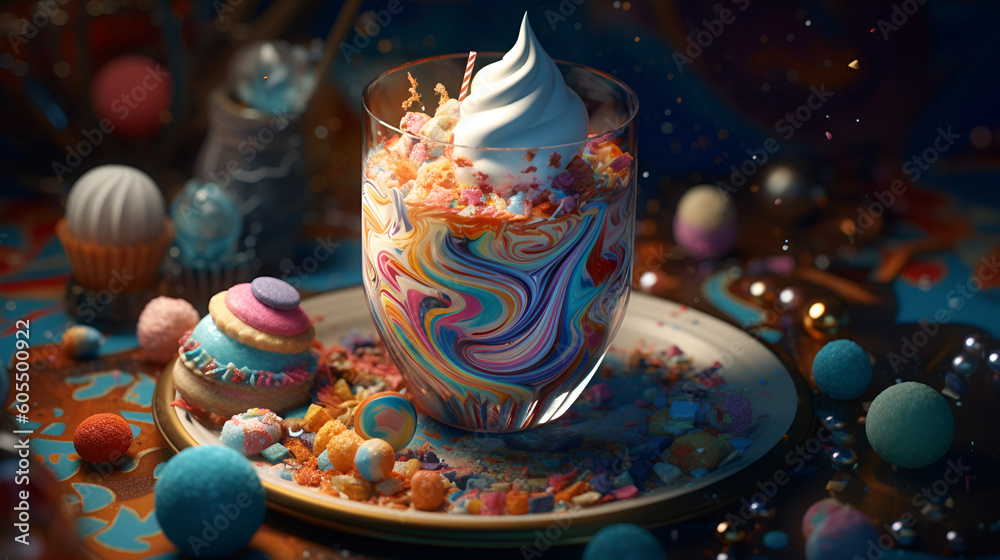 Amazing milkshake, monster milkshake. Generative illustration of AI. Generative AI Amazing milkshake, monster milkshake. Generative illustration of AI. Generative AI