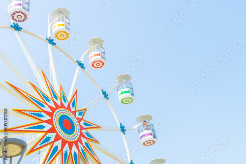 Photograph of the Ferris wheel ride, located in Sunset Park La Libertad, El Salvador. built by president nayib bukele. 