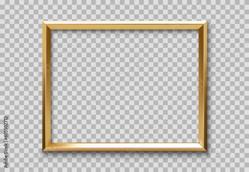 Golden frame border or gold shine square framework, isolated vector on transparent background. golden frame with shiny light for banner, picture or photo frame of luxury gold glow rectangle border