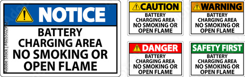 Danger Sign Battery Charging Area, No Smoking Or Open Flame