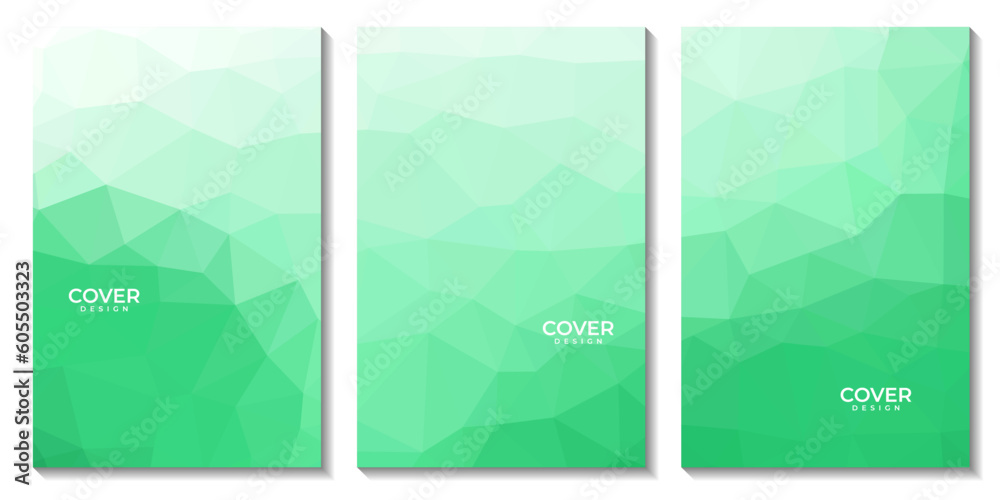 set of flyers with abstract green geometric colorful background