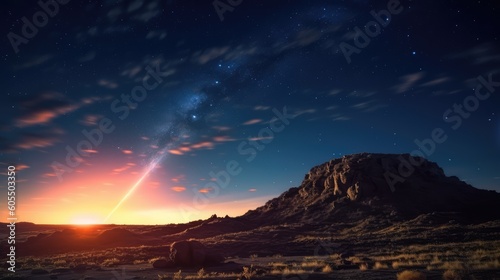 Beautiful Night Sky Meteor Galaxy Nature Landscape Wallpaper Generative AI © Fauzan
