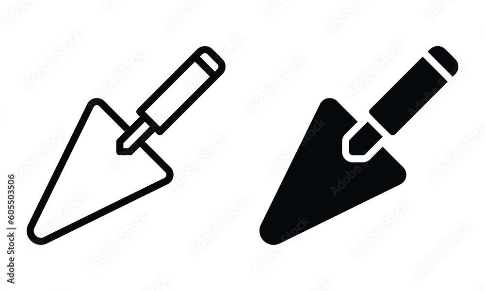 Trowel icon with outline and glyph style. Trowel icon with outline and glyph style.