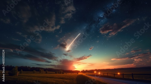 Beautiful Night Sky Meteor Galaxy Nature Landscape Wallpaper Generative AI