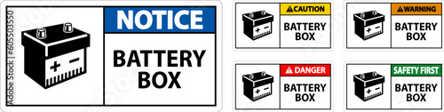 Notice Battery Box with Icon Sign On White Background