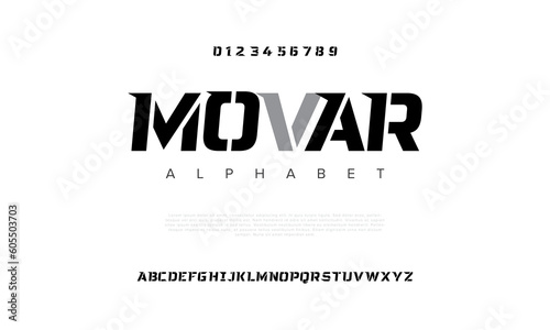 Movar abstract digital technology logo font alphabet. Minimal modern urban fonts for logo, brand etc. Typography typeface uppercase lowercase and number. vector illustration