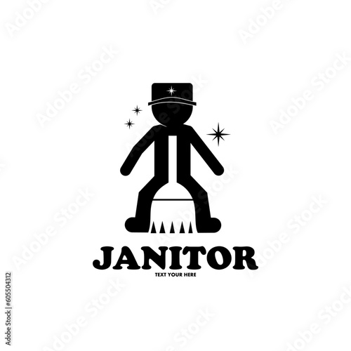 Janitor vector logo template. This design use negative space symbol with broom. Suitable for clean and business.